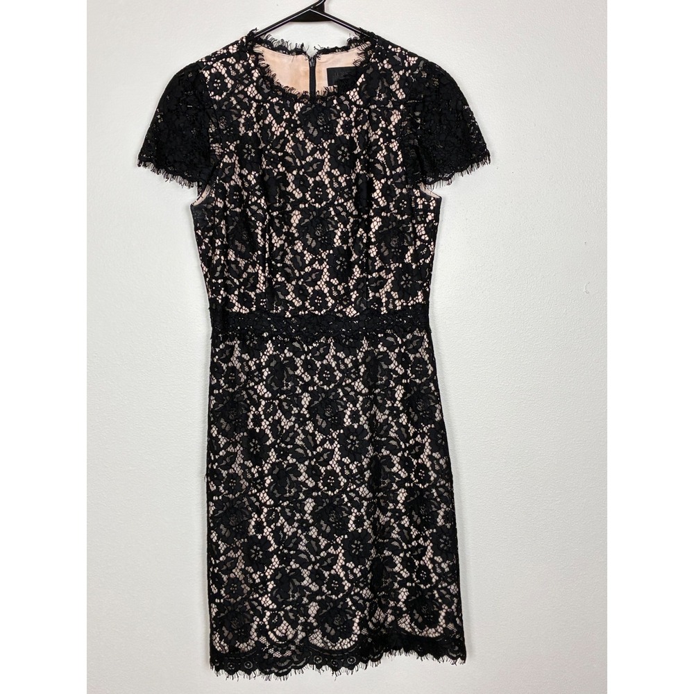 J. Crew Collection Black Floral Lace Sheath Dress F9096 Eyelash Fringe Trim Sz 0